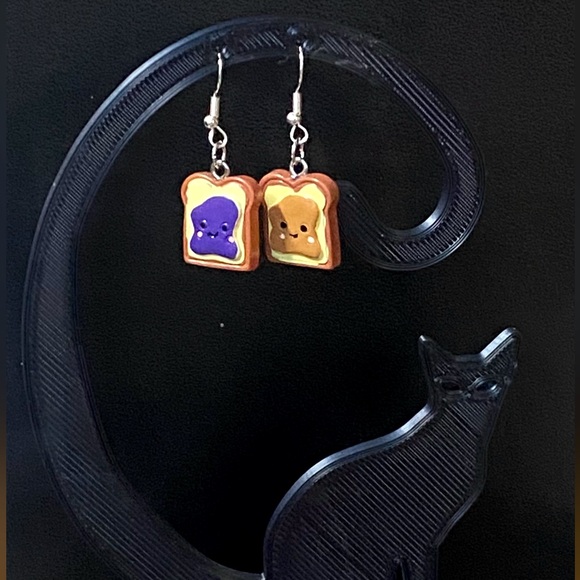 Hand Crafted Jewelry - Hand Crafted Cute Peanut Butter & Jelly Toast Earrings
